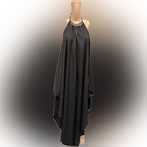NWT Monaco Blk Maxi Chiffon Halter high low Dress Gold Metal Necklace SZ L